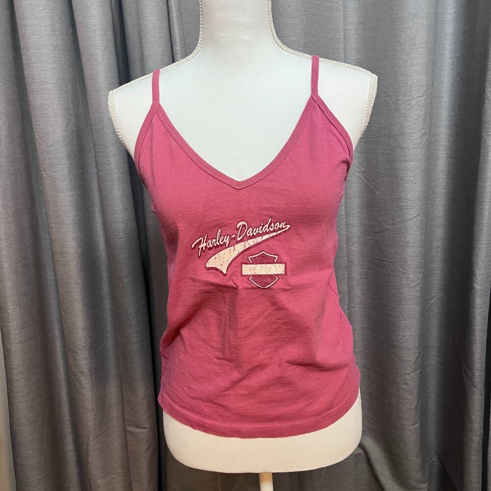 Womens Pink Harley Davidson v-neck tank top sz M